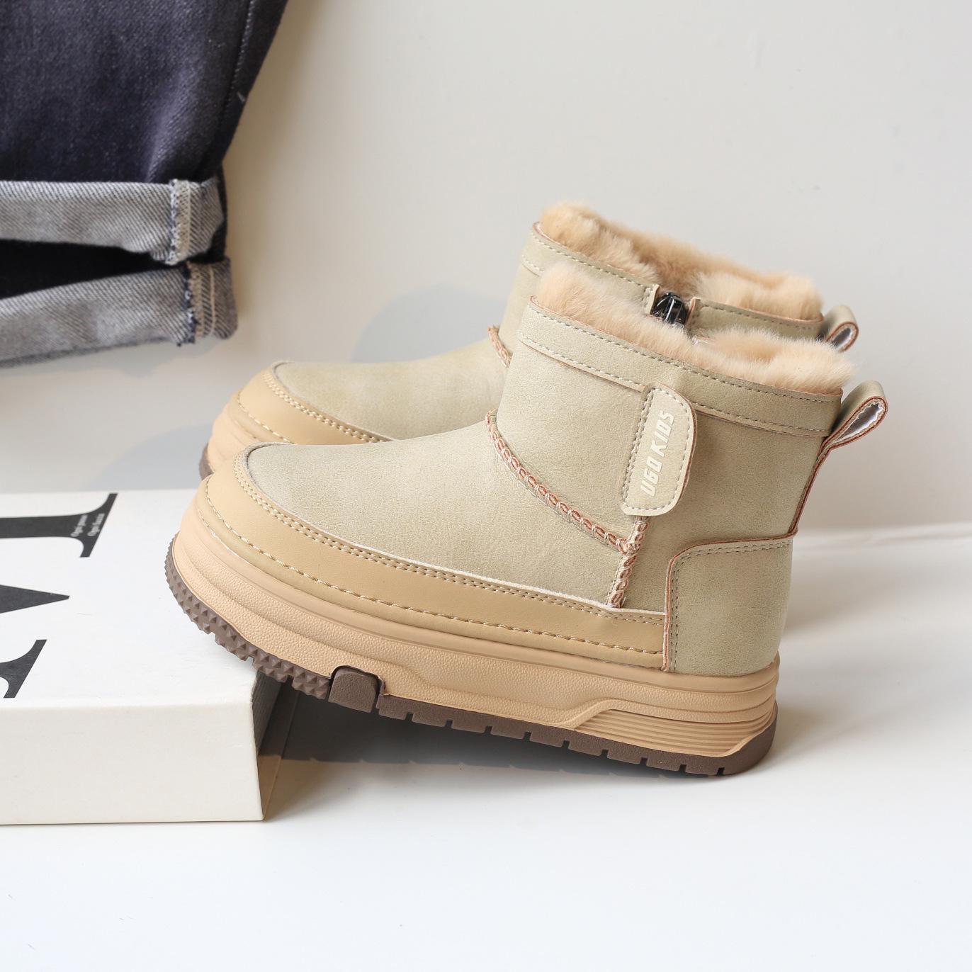 

Kids Korean Style Fashion Snow Boots - Thickened, Plus Velvet, Waterproof, Anti-slip Winter Cotton Shoes for Boys & Girls. 26 бежевий