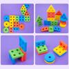 Wooden Educational Puzzle: Stacking Toys for Kids - Enhance Cognitive Skills & Hand-Eye Coordination with Geometric Shapes
