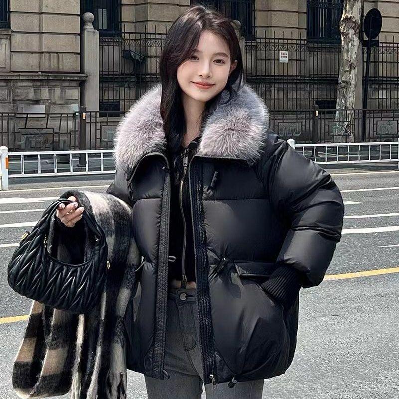 Damen Winterparka Mantel Lässig Koreanische Version Damen Oberbekleidung Temperament Verdicken Großer Pelzkragen Damen Daunen Baumwolljacke