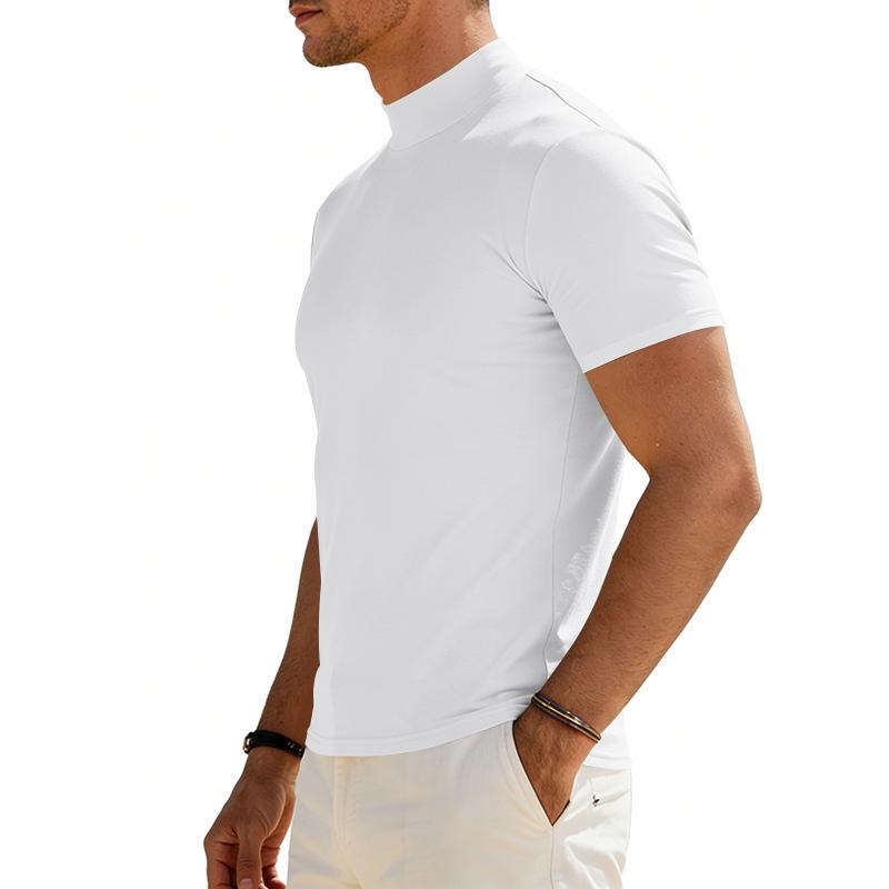 Men’s Summer-Fit Plain-Coloured High-Neck Stretch Quick-Drying Breathable Slim-Fit Short-Sleeved T-Shirt S белый