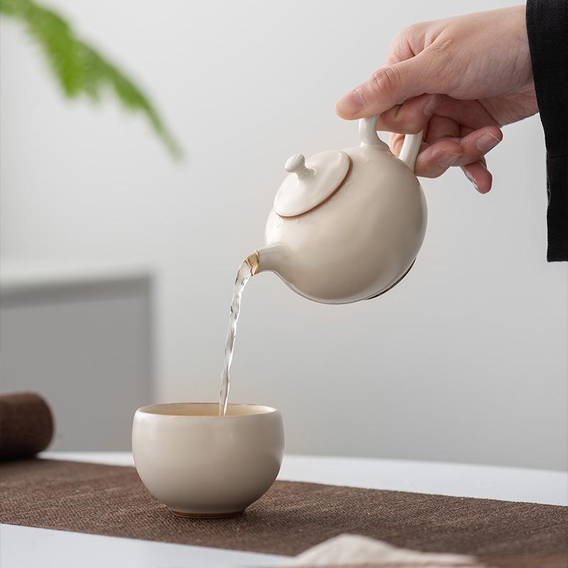 Beige Ru Kiln Ceramic Handmade Teapot High-end Household Master Famous Tea Kettle Tea Making Kung Fu Tea Set