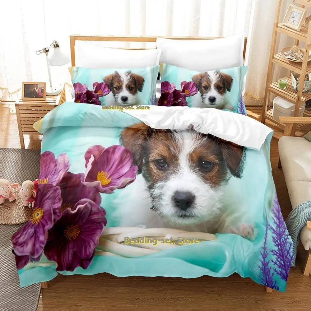 

Новий набір постільної білизни Джек Рассел тер єр Односпальне ліжко з двома односпальними ліжками розміру king-size для дорослих і дітей. Комплекти ковдр для спальні. EU Single 135x200cm