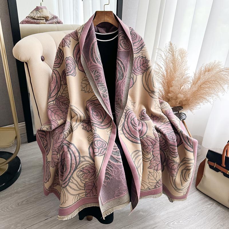 Elegant Ladies' Jacquard Pashmina Winter Thick Warmth Double Sided Tassel The Shawl Coldproof Windproof Blanket Scarf