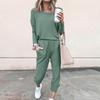 Sets For Women 2 Piece Round Neck Long Sleeve Shirts Colid Sweatpants Pocket Sets