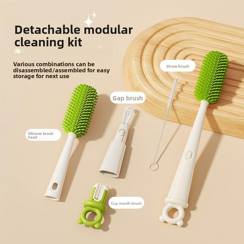 Four-in-one Silicone Cleaning Tool Set, Straw Cup Brush Gap Press Four-piece Set зелёный