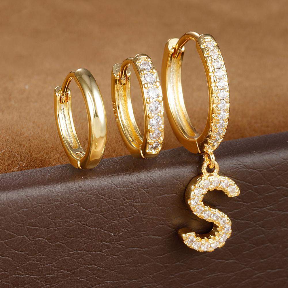 3PCS Trendy Stainless Steel Initial A-Z Letter Hoop Earrings Set For Women Fashion Huggies Cartilage Helix Piercing Jewelry