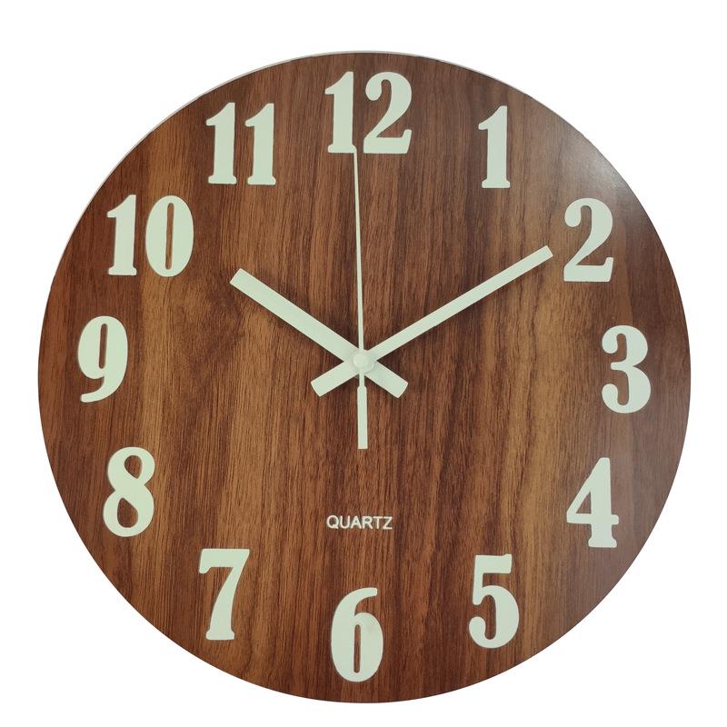 Silent Luminous MDF Wood Wall Clock with Fluorescent Wood Grain Finish