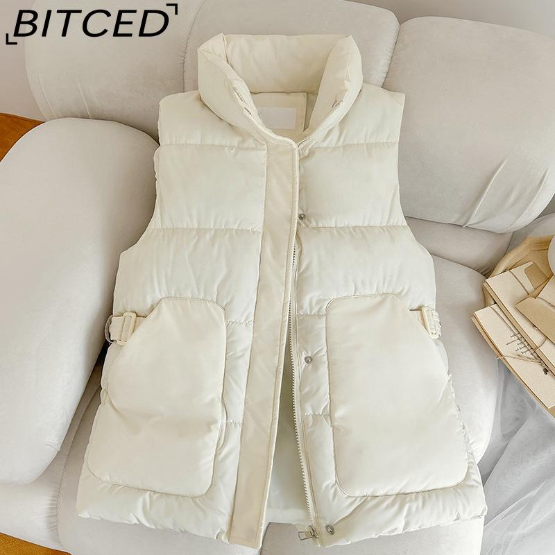 

BITCED Женская мода Осень/Зима Однотонная хлопковая куртка с поясом, Модный жилет, Пуховик со стойкой M белый