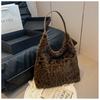 Hobo Bag for Women Plush Black Leopard Print Single Shoulder Carry Daily Use
