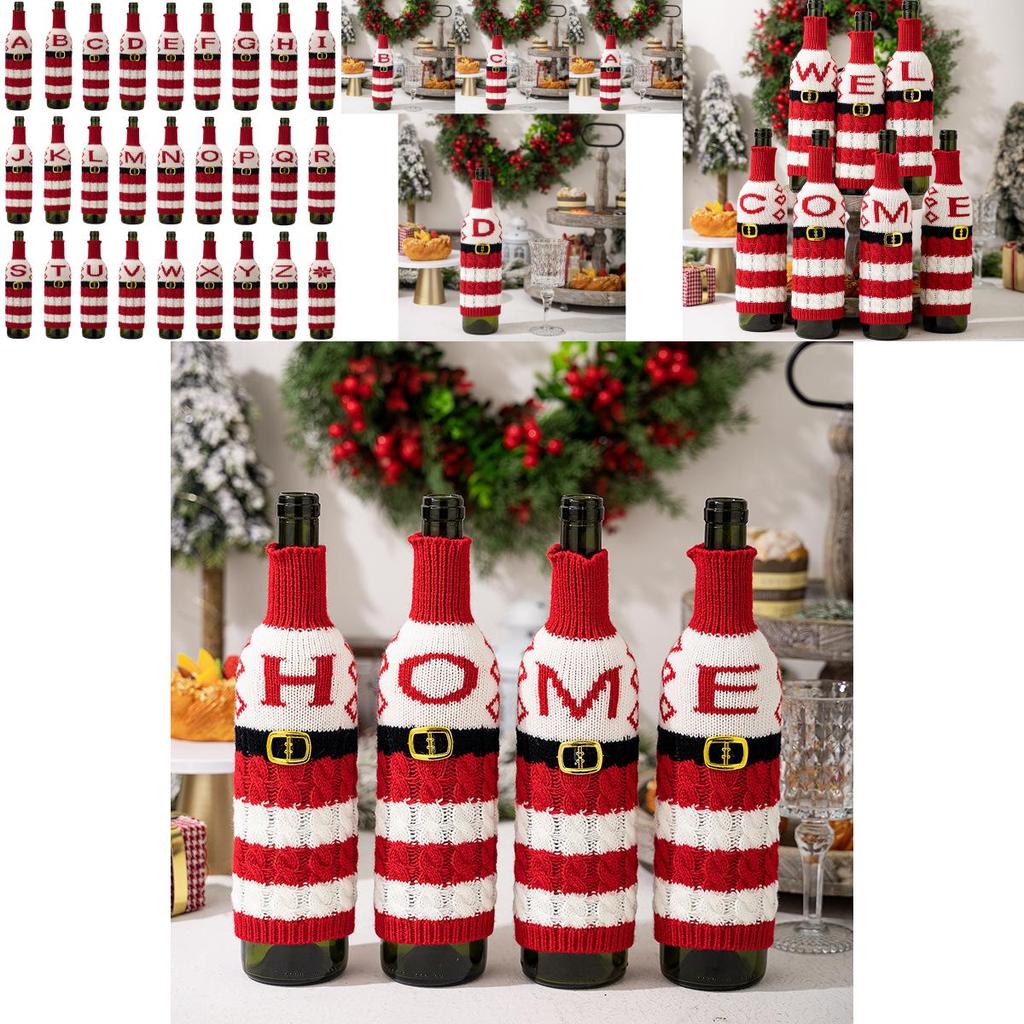 Vibrant And Decorative Knitted Letter Wine Bottle Holder For Christmas Parties And Gifts
