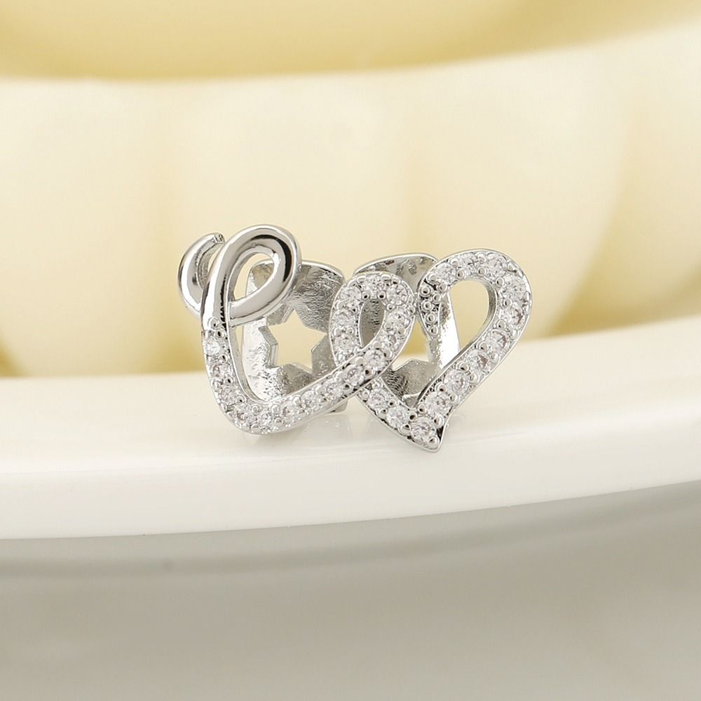 2Pcs Zircon Double Heart Teeth Caps Copper Hollow Love Tooth Grills for Women Men