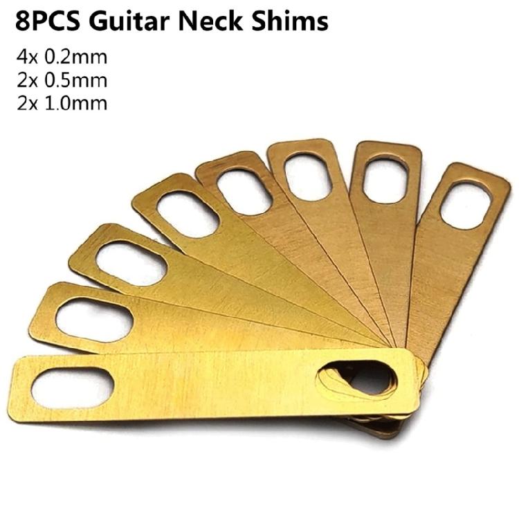 8Pcs Brass Guitar Neck Shims Connection Neck Plate Neck Heightening Gasket Electric Guitar Reinforced Plate Enduring