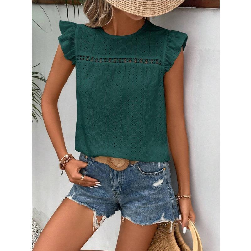 GMXIA Women's Fashion Casual Leisure Summer Solid Color Print Short Sleeve O-Neck Blouses & Shirts