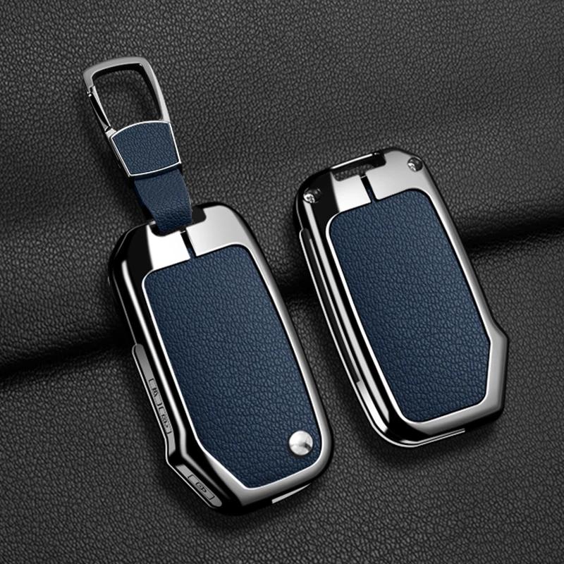 Interior Mouldings Zinc Alloy + Leather Car Key Case Cover For KIA Ceed 2023 CD Forte 2018 2019 2021 Cerato 2019 K3 Gt Seltos Sp