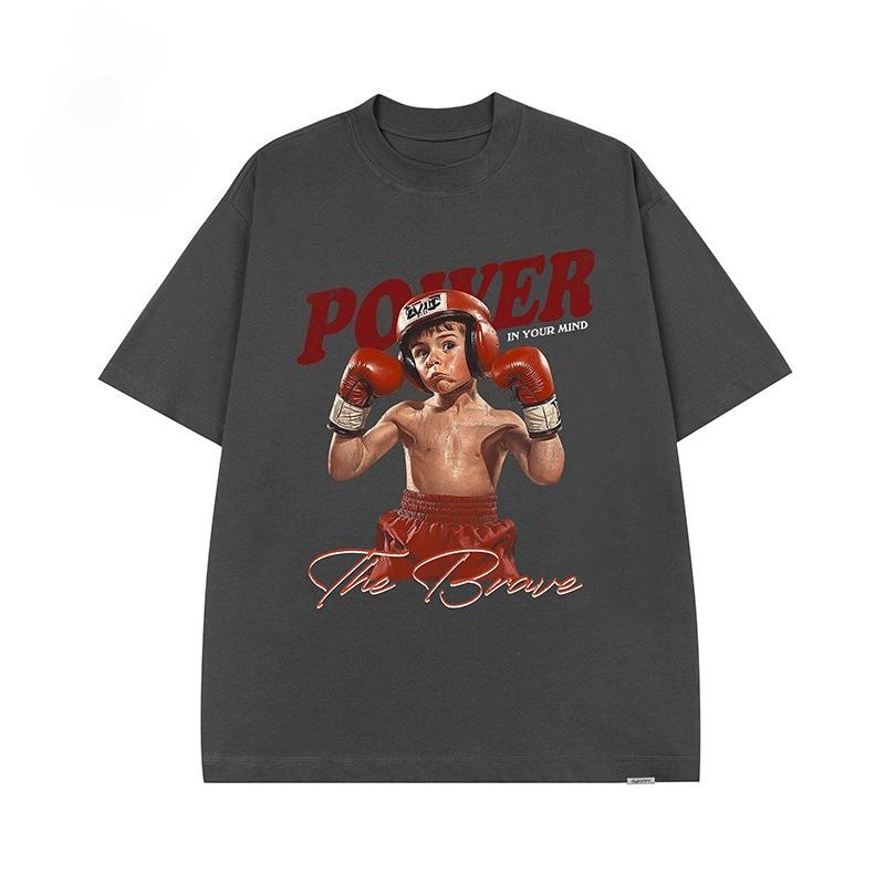 Boxing Boy Printed Short-sleeved T-shirt Men's Large Size Loose Trendy Brand Street American Retro Half-sleeved Adlv Style Tee