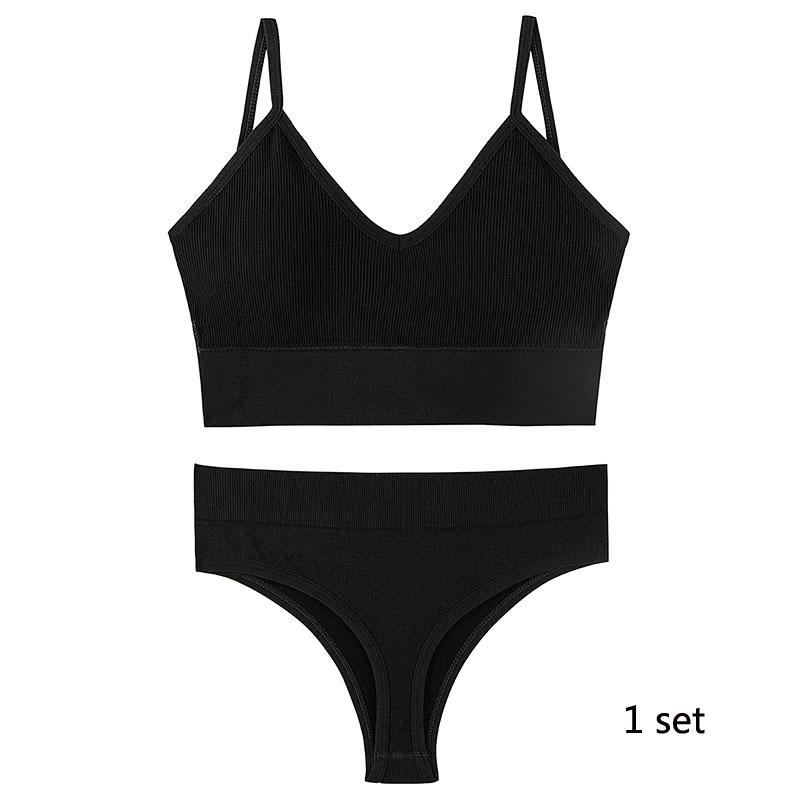 Underwear Set Lingerie Female Sexy Halter Beauty Tank Top Thin Section French Triangle Cup Without Steel Ring Gathered Bra Set