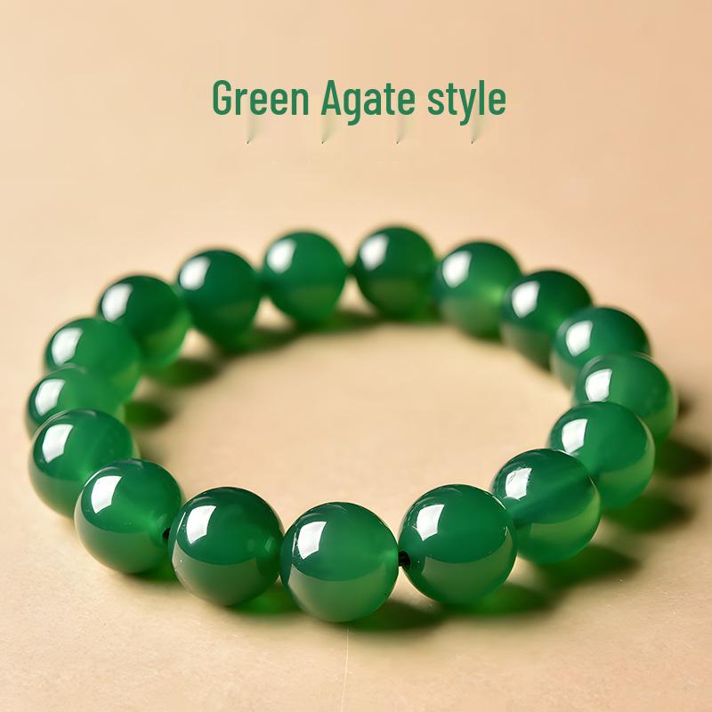 Men's and Women's Natural Green Agate Bracelet - Jade Chalcedony Crystal Beads Gift