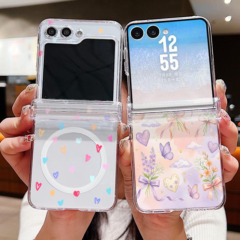 Modern Love Hearts Print Case For Samsung Galaxy Z Flip 8 7 FE 6 5 Z Flip8 Flip7 Flip6 Magnetic Clear Hard PC Folding Phone Cover