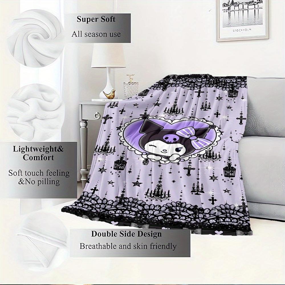 1pc Cute Goth Cat Home Decor Blanket with Skull Headphones - Seasonal Universal Cozy Washable Gift, Suitable for All Ages, Suitable for All