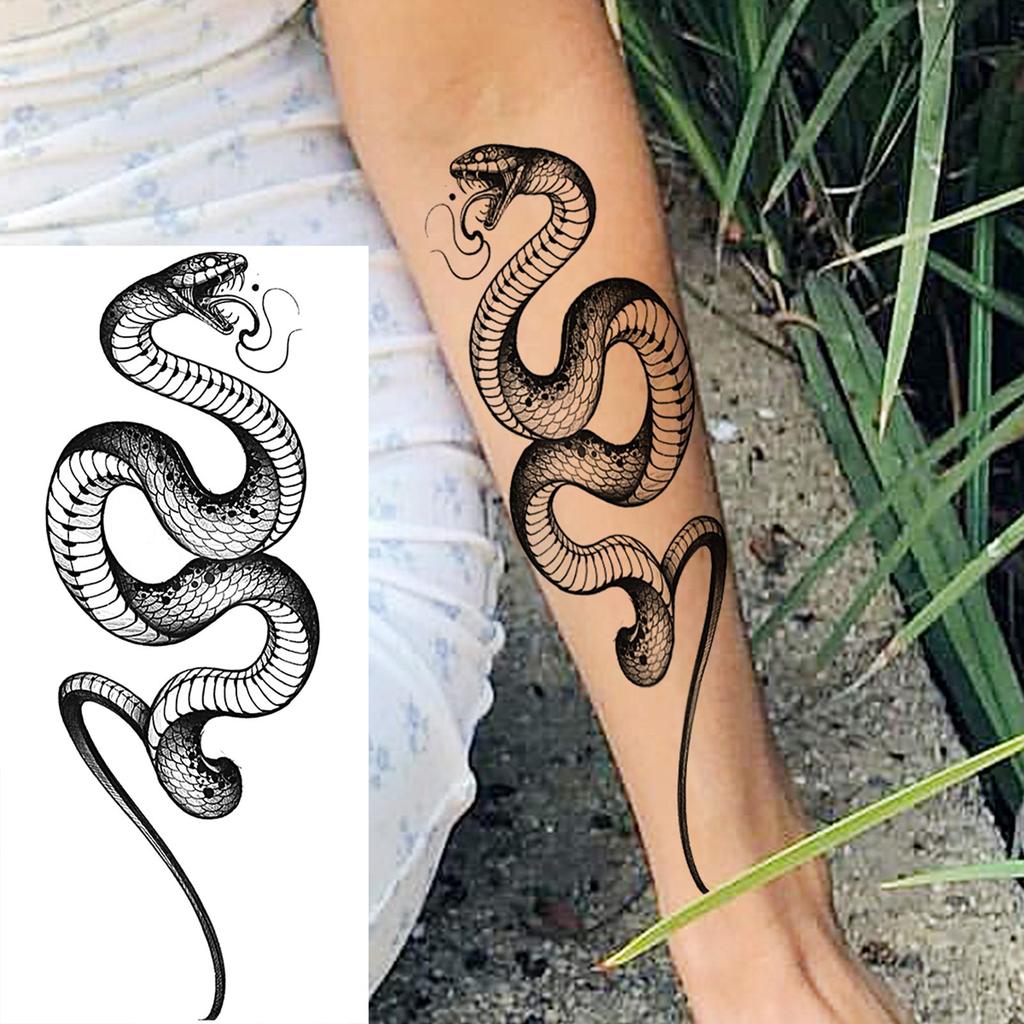 1 Sheet Flower Snake Temporary Tattoos For Women Girls Black Peony Rose Flora Sexy Tattoo Sticker Waterproof Self Adhesive Arm