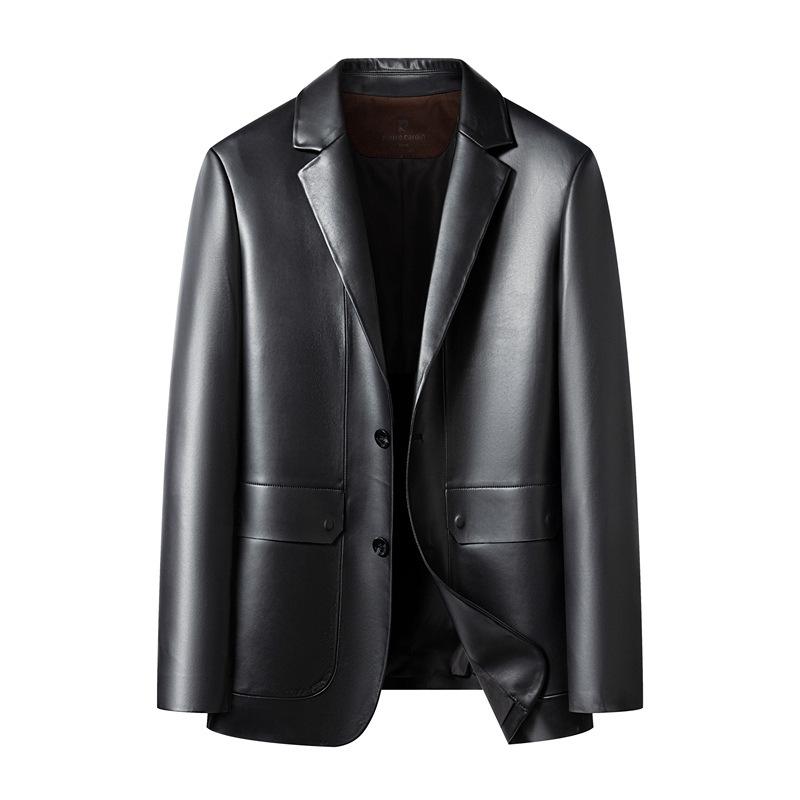 New Haining leather jacket men's sheepskin slim fit Korean version handsome suit collar locomotive light luxury autumn men's suit