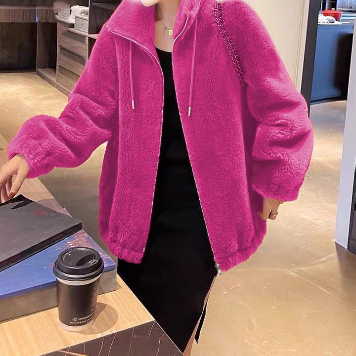 Jacket women's small temperament thickened sweater autumn and winter new women's stand-up collar trend double-sided velvet large size women's clothing