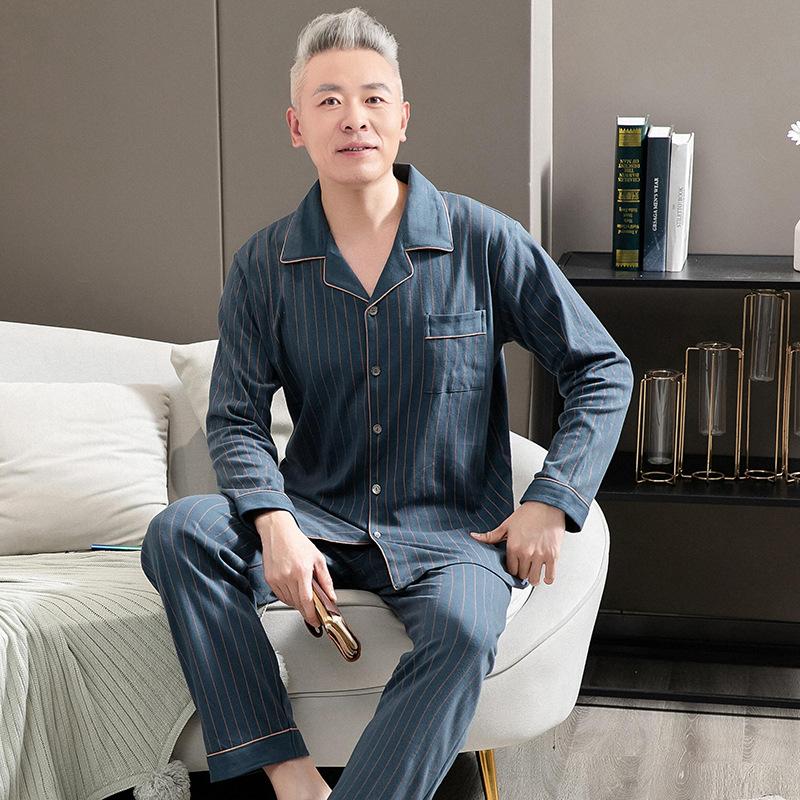 Men's pure cotton pajamas Dad's long-sleeved loungewear for the elderly Men's spring, autumn and winter red natal year suit
