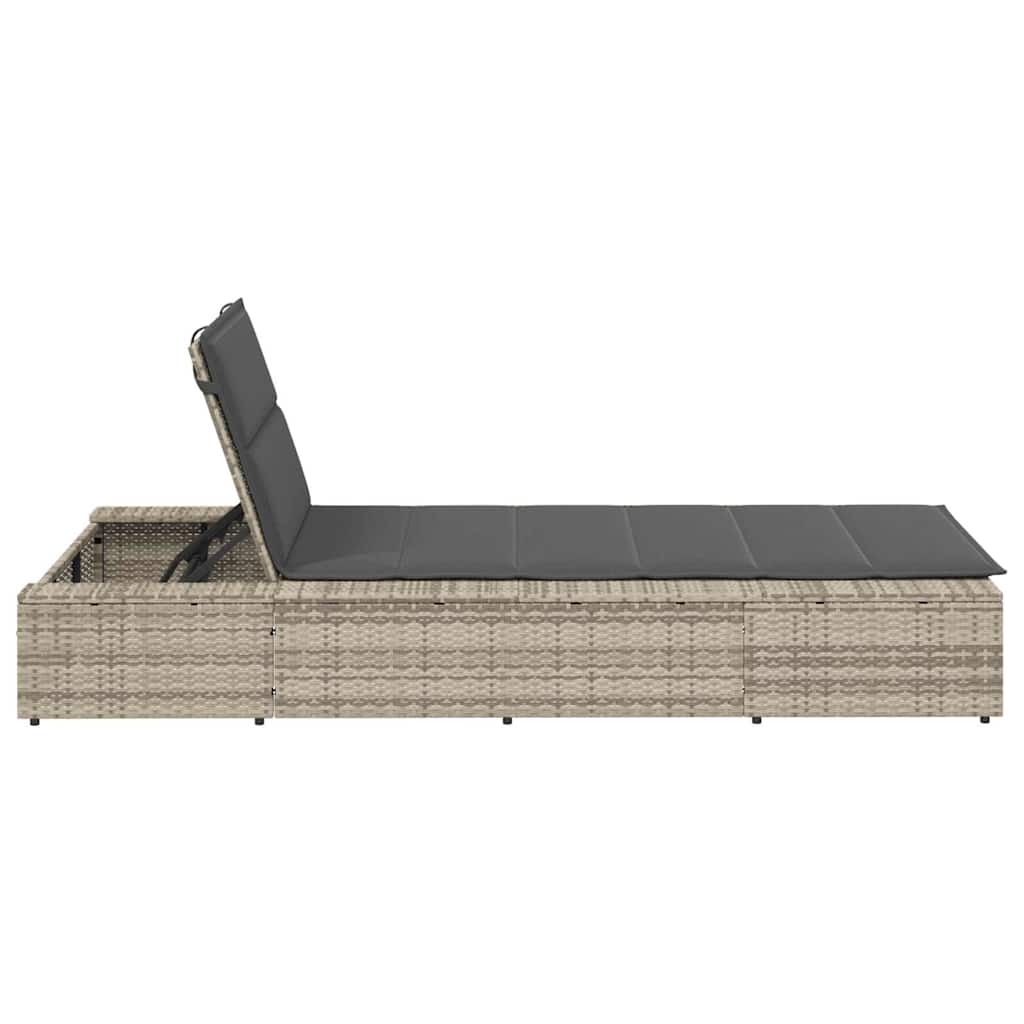 Sun Lounger with Floating Cushion Light Grey Poly Rattan