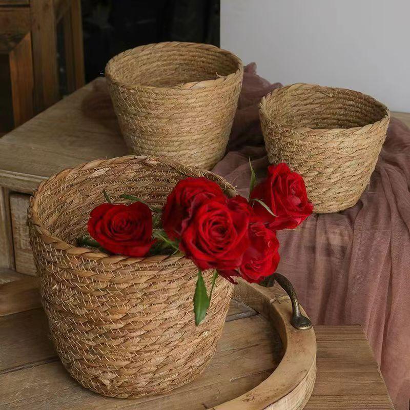 1Pcs Planter Basket Flower Pot Basket Rattan Straw Grass Woven Flowerpot Mini/S/M/L Furniture Decoration For Garden Terraces
