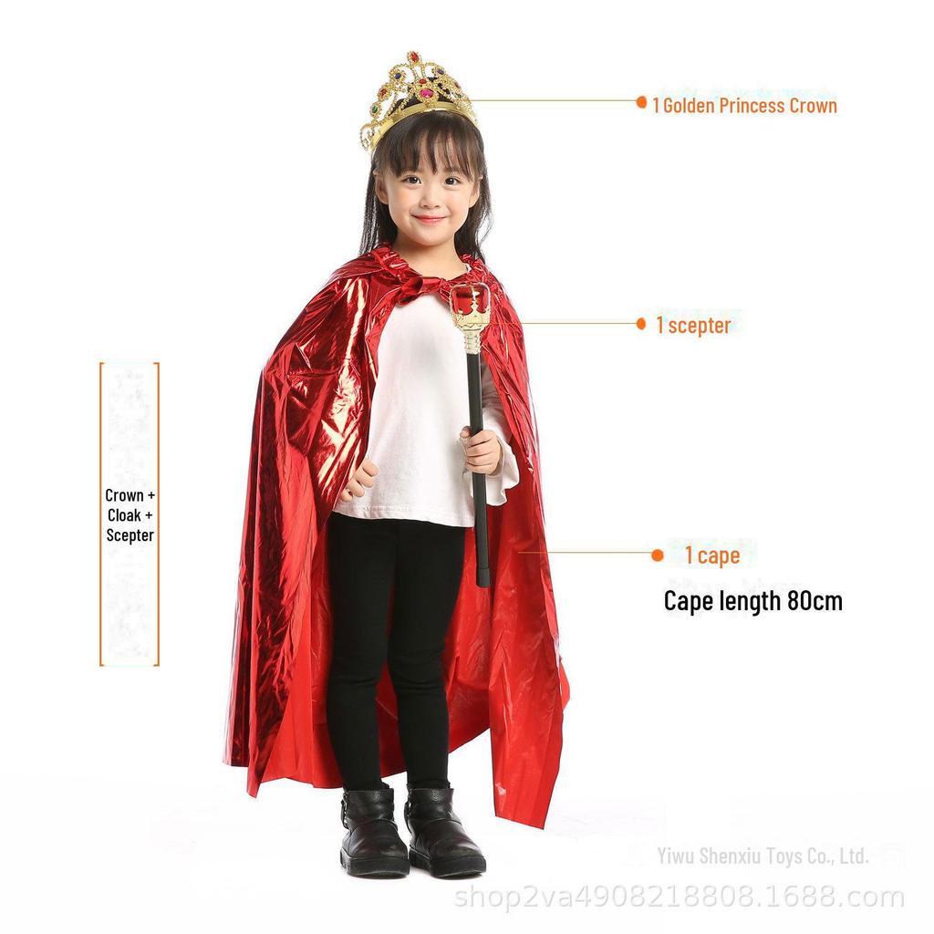 Płaszcz dla dzieci „Księżniczka i król” na Halloween – 80 cm, jasnozłoty i srebrny