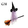 Decorative Broomstick with Ghost Mask Halloween Witch Broom Hanging Ornament, Spooky Hat Creepy Bar Ceiling Decoration Pendants for Indoor Outdoor