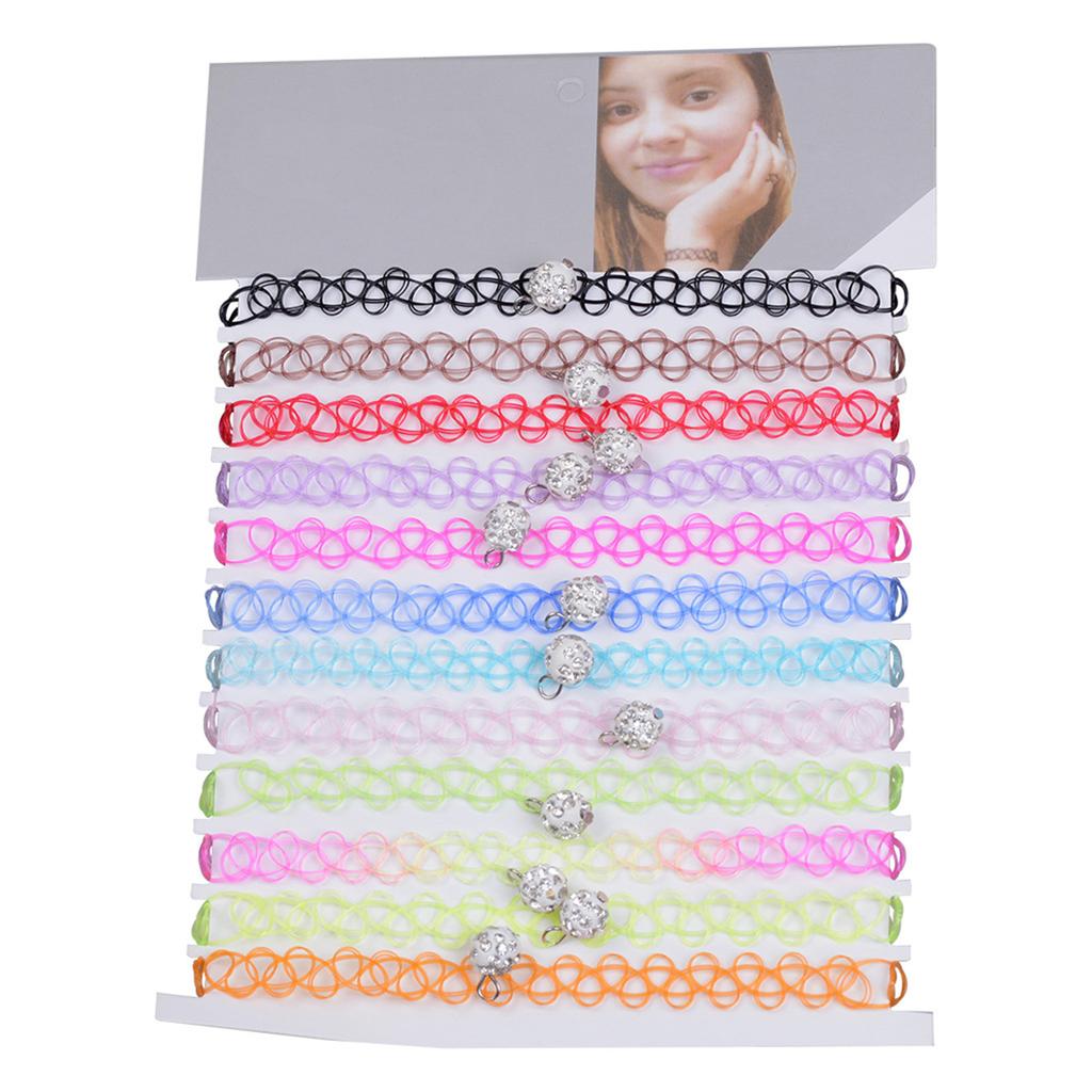 12pcs/lot Hot Sell Vintage Hippy Stretch Tattoo Choker Necklace Elastic Chocker Necklace Fishing Line Tattoo Colorful Necklace