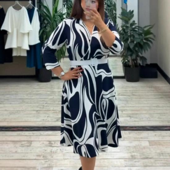 European & American Fashion Elegant Print Dress