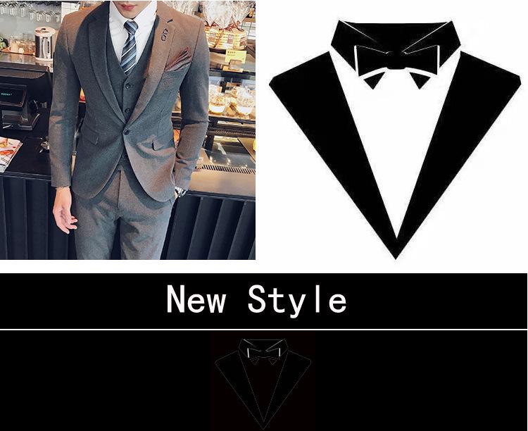 Korean Style Men's Slim Fit Formal Three-Piece Suit