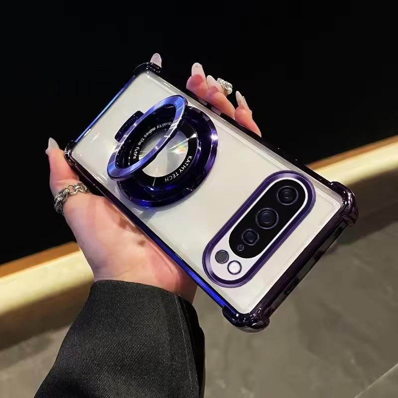 Glitter Plating Frame Clear Case For Google Pixel 9A 8A 7A 8 7 10 9 Pro XL Magnetic Bracket Anti-Drop Air Bag Shockproof Cover