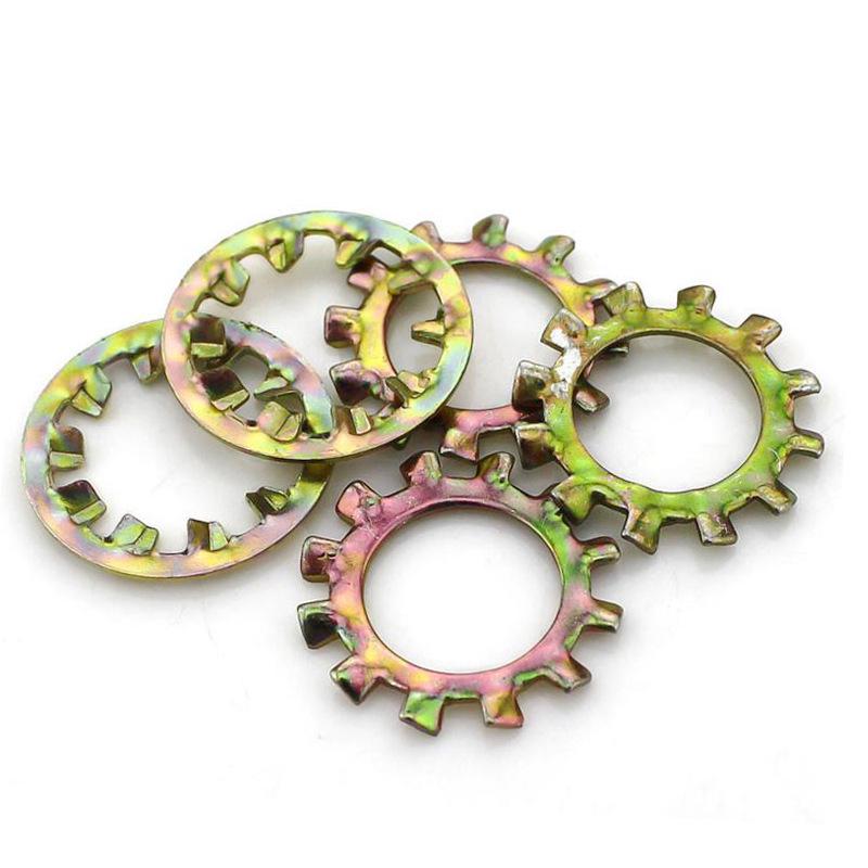 Color Zinc Plated Carbon Steel Anti-Slip Retaining Chrysanthemum Washers with Inner and Outer Teeth - Sizes M3 to M10