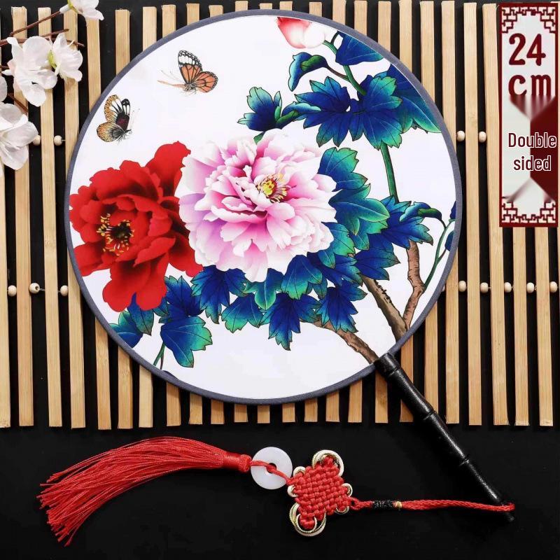 Neuer doppelseitiger runder Cheongsam Performance Tanzfächer