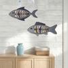 Mediterranean Style Home Decor 2Pcs Wooden Fish Wall Hanging, Hollow Skeleton Rustic Fishbone Hanging Decor, Vintage Nautical Ornament for Kitchen