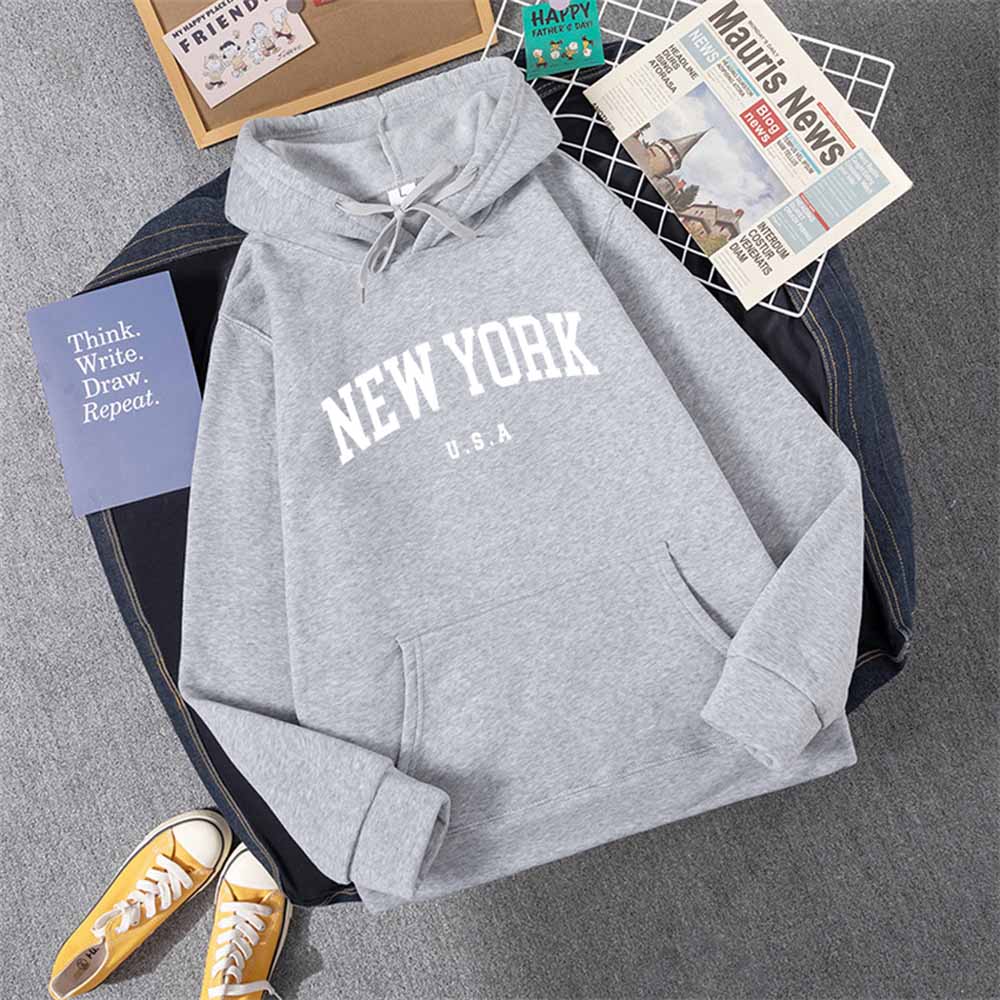 Sudadera con capucha para hombre y mujer, diseño de ciudad de Nueva York, EE. UU., con letras estampadas, estilo Harajuku, informal, holgada, ropa deportiva