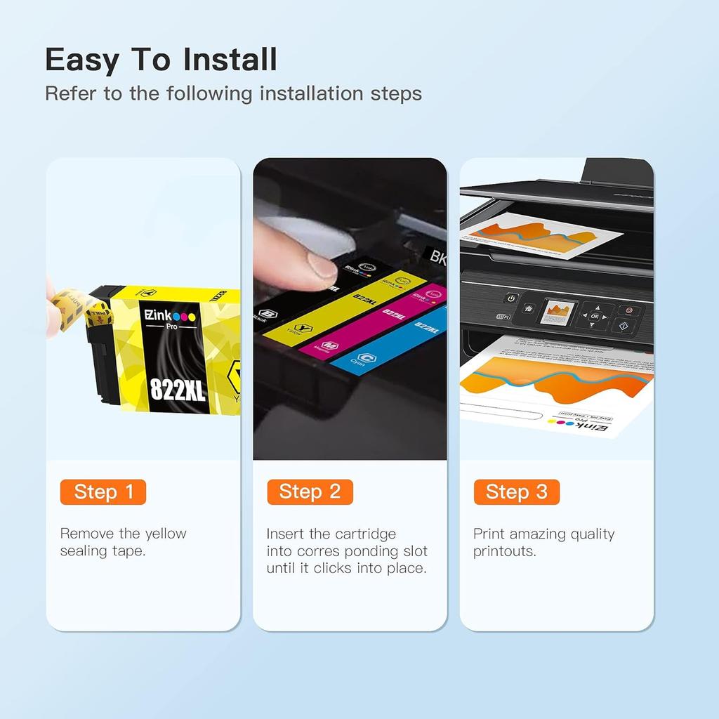 E-Z Ink Pro 822XL 822 Ink Cartridges High Yield Remanufactured Replacement for Epson 822 822 XL T822 Ink Cartridges Combo Pack to Work with Workforce