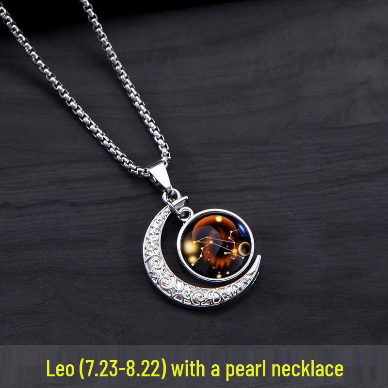 Leuchtende Zwölf Sternzeichen Anhänger Halskette für Männer & Frauen – Trendiger Hip Hop Edelstahl Choker