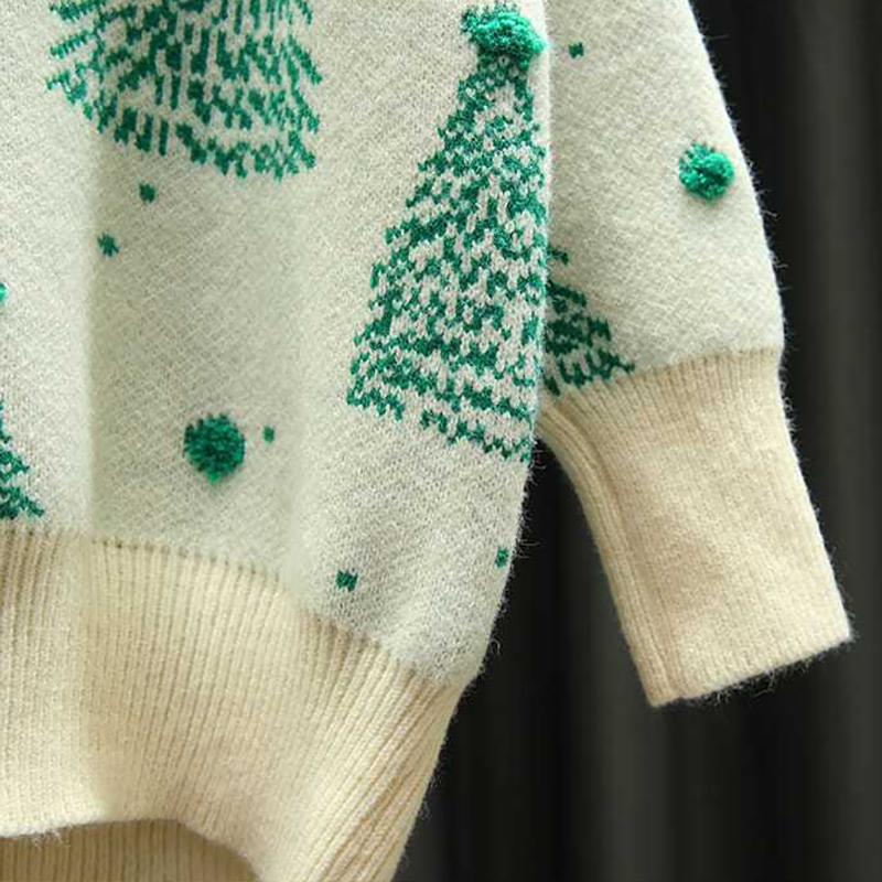 Christmas Red Turtleneck Sweater Women's Autumn Winter Vintage Casual Loose Pullovers Long Sleeve Christmas Tree Knitted Tops