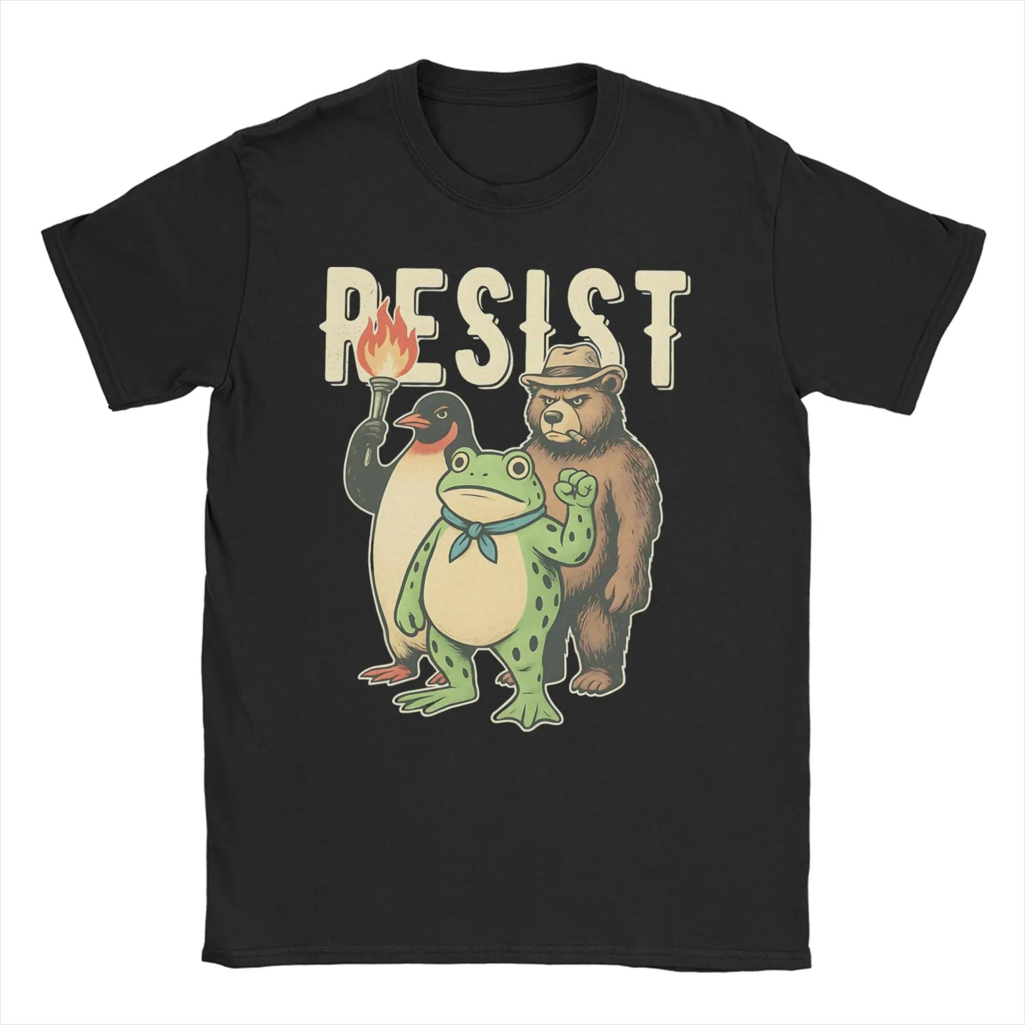Funny Frog Protest Scene Men Women TShirts Brave Fearless Frog Graphic Print Tees Streetwear Fashion Loose Casual Oversized Top S