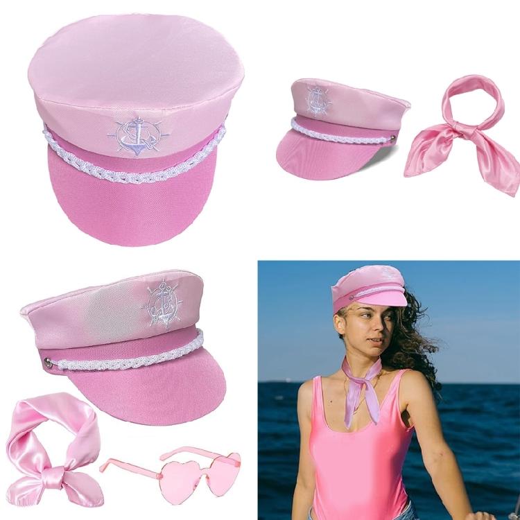 3Pcs Yacht Captain Sailors Costume Heart Sunglasses Scarf Captain Hat Accessories Set for Halloween Party Cosplay Props