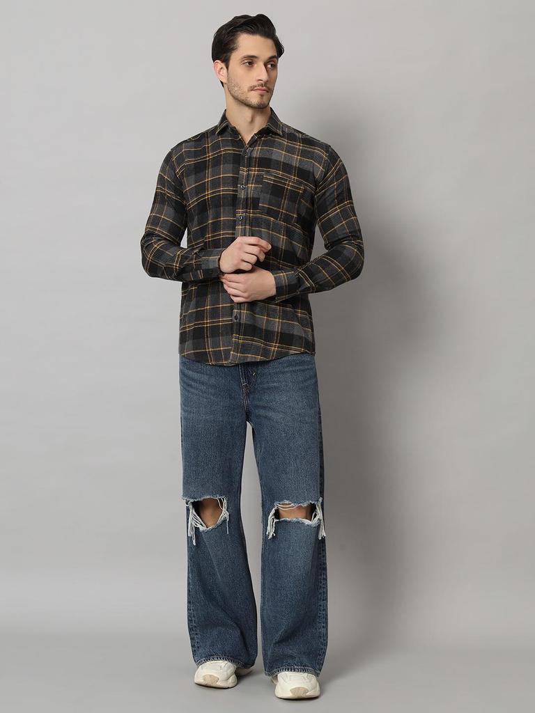 Bigreams Men's Yarn-Dyed 100% Cotton Slim Fit Checkered Flannel Shirt For Full Sleeve Shirt