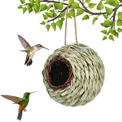 Natural Grass Hanging Bird Nest for Hummingbirds Outdoor Garden Birdhouse Handwoven Bird Shelter Decorative Nest Decoration