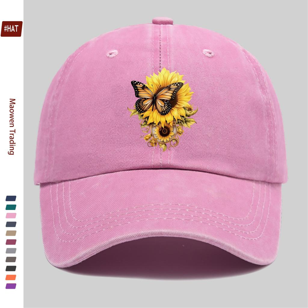 Pc Butterfly And Sunflower Printed Baseball Cap Unisex Design Sun Hat MultiColor Available Papa Cap Comfortable Lightweight