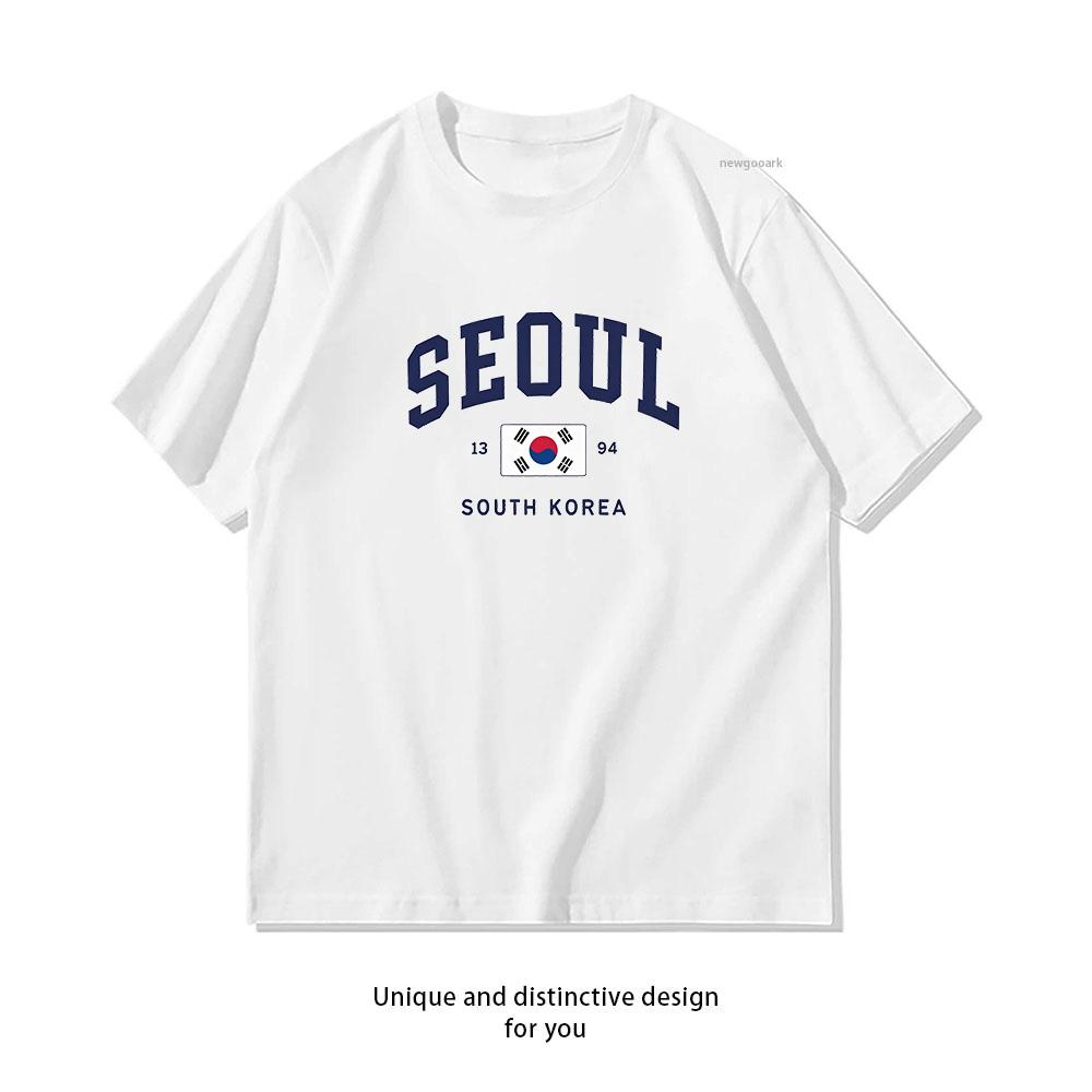 Seoul South Korean Flag Shirt WoUnisex Unisex Summer Cotton Graphic T Shirts Classic Oneck Breathable Tops Tee fashion streetwear M