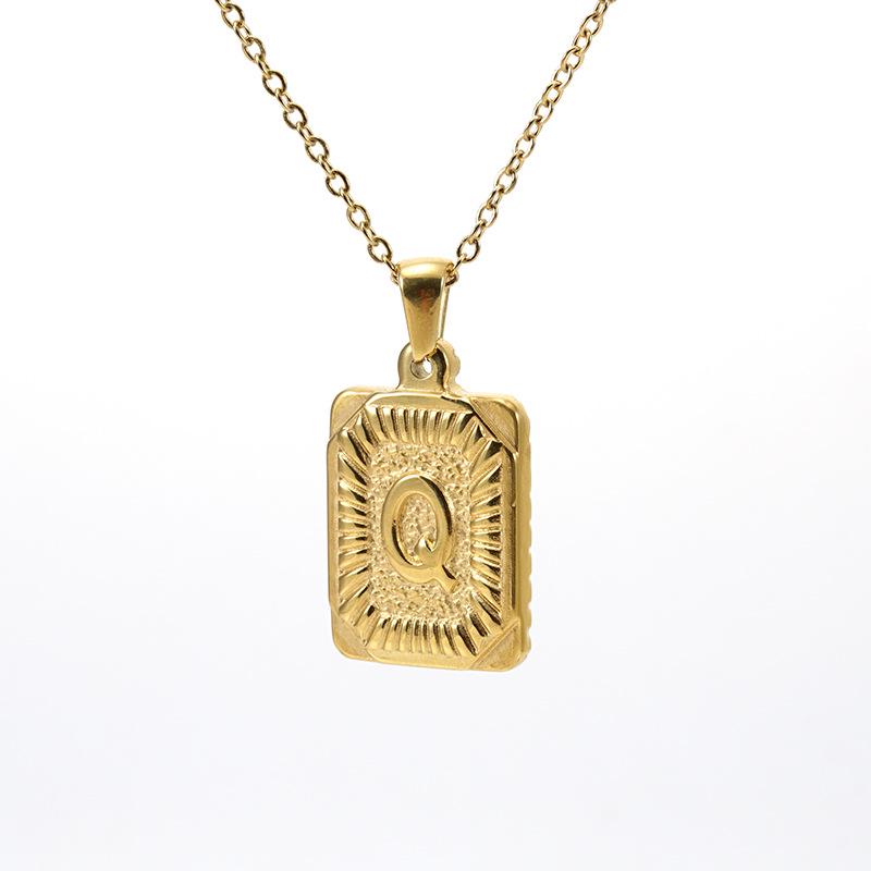 Men's 18K Gold Stainless Steel Square Pendant Necklace with Titanium Steel Uppercase English Letters