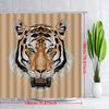 1pc Fierce Tiger Head Shower Curtain - Bold Geometric Tan Design, 70.87x70.87 Inches, 12 Hooks Included, Machine Washable Polyes
